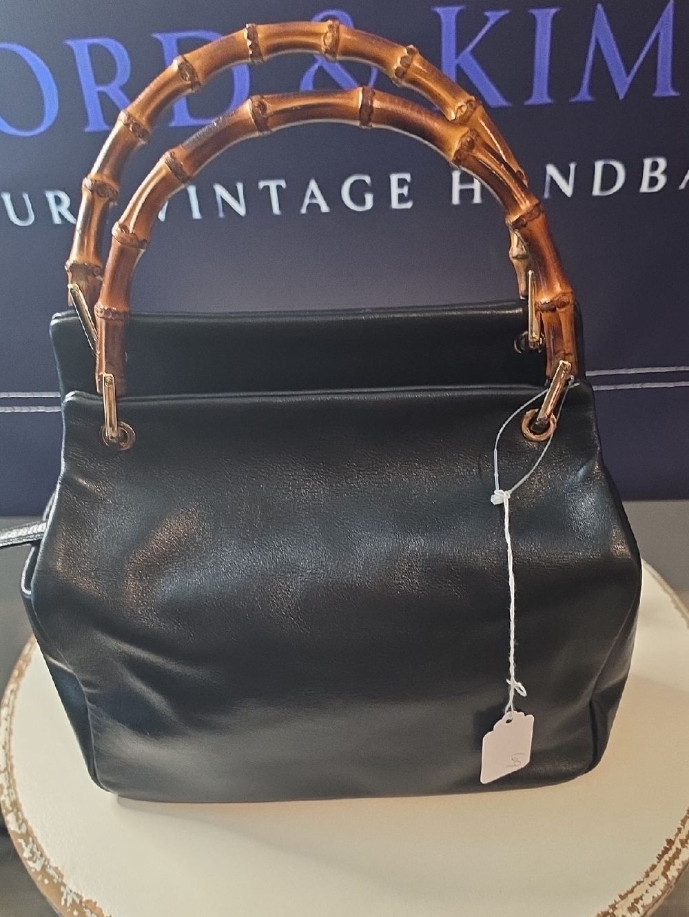 Gucci Black Leather Tote with Bamboo Top Handles